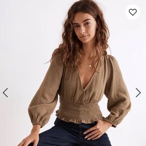 Madewell Lightspun Julianne Smocked-Waist Top